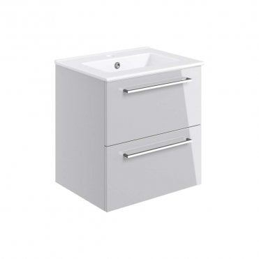 City 510mm Wall Hung 2 Drawer Vanity Unit & Basin - Grey Gloss