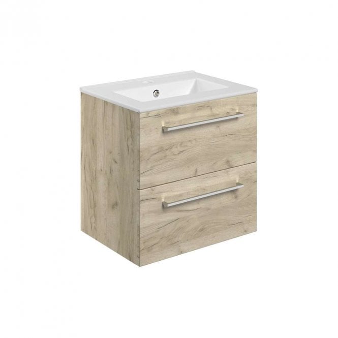 Dove Bathrooms City 510mm Wall Hung 2 Drawer Vanity Unit & Basin - Oak