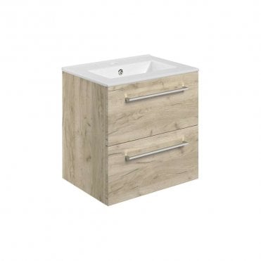 City 510mm Wall Hung 2 Drawer Vanity Unit & Basin - Oak