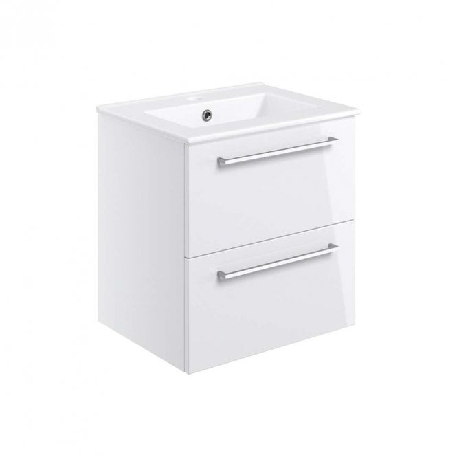 Dove Bathrooms City 510mm Wall Hung 2 Drawer Vanity Unit & Basin - White Gloss