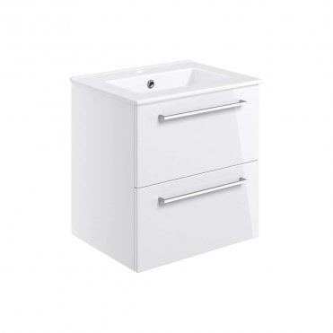 City 510mm Wall Hung 2 Drawer Vanity Unit & Basin - White Gloss