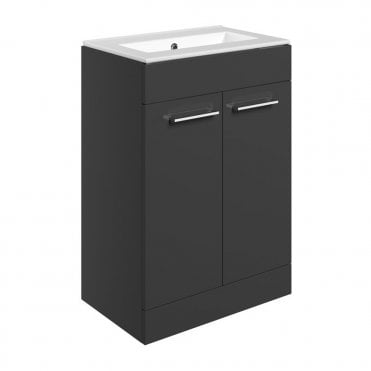 City 610mm Floor Standing 2 Door Basin Unit & 0TH Thin Edge Basin - Anthracite Gloss