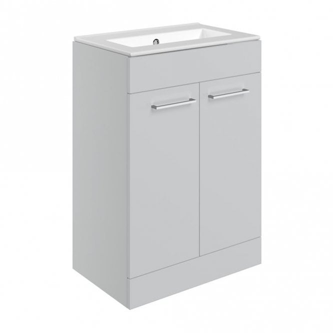 Dove Bathrooms City 610mm Floor Standing 2 Door Basin Unit & 0TH Thin Edge Basin - Grey Gloss