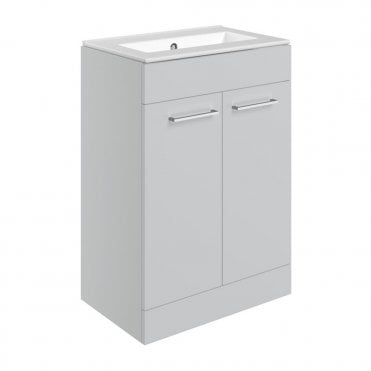 City 610mm Floor Standing 2 Door Basin Unit & 0TH Thin Edge Basin - Grey Gloss