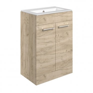 City 610mm Floor Standing 2 Door Basin Unit & 0TH Thin Edge Basin - Oak