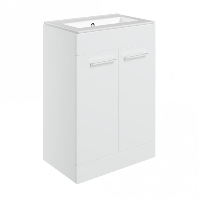 Dove Bathrooms City 610mm Floor Standing 2 Door Basin Unit & 0TH Thin Edge Basin - White Gloss