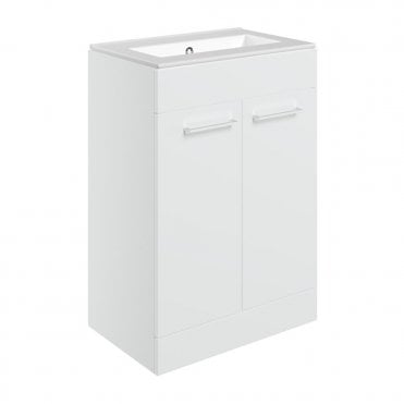 City 610mm Floor Standing 2 Door Basin Unit & 0TH Thin Edge Basin - White Gloss
