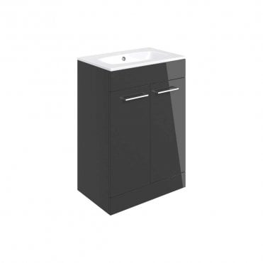 City 610mm Floor Standing 2 Door Vanity Unit & Basin - Anthracite