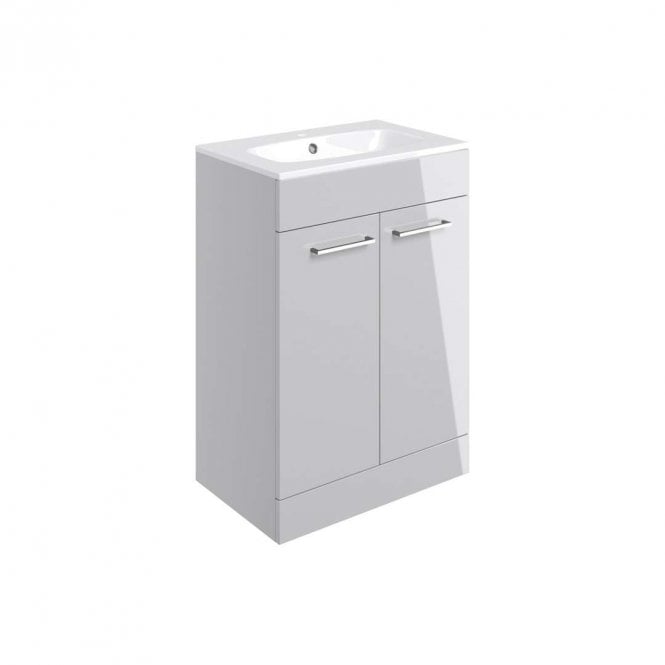 Dove Bathrooms City 610mm Floor Standing 2 Door Vanity Unit & Basin - Grey Gloss