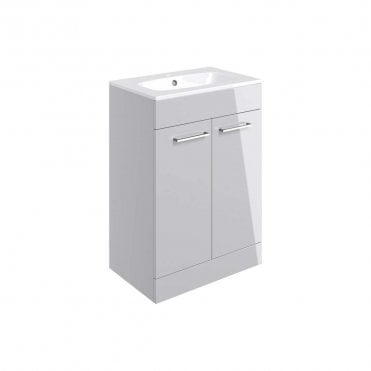 City 610mm Floor Standing 2 Door Vanity Unit & Basin - Grey Gloss