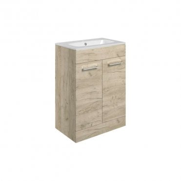 City 610mm Floor Standing 2 Door Vanity Unit & Basin - Oak
