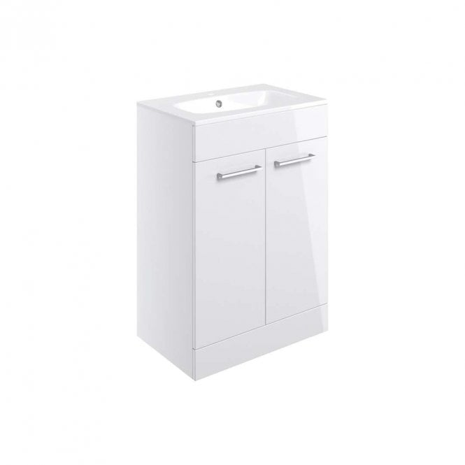 Dove Bathrooms City 610mm Floor Standing 2 Door Vanity Unit & Basin - White Gloss