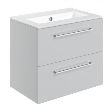 City 610mm Wall Hung 2 Drawer Basin Unit & 0TH Thin Edge Basin - Grey Gloss
