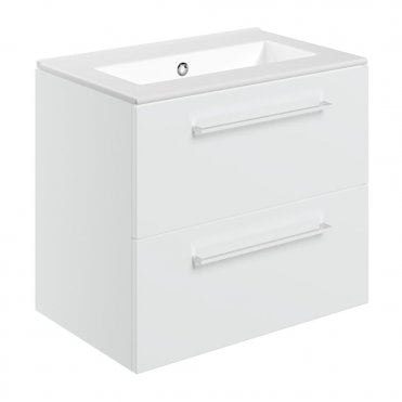 City 610mm Wall Hung 2 Drawer Basin Unit & 0TH Thin Edge Basin - White Gloss