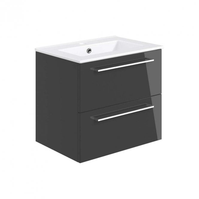 Dove Bathrooms City 610mm Wall Hung 2 Drawer Vanity Unit & Basin - Anthracite