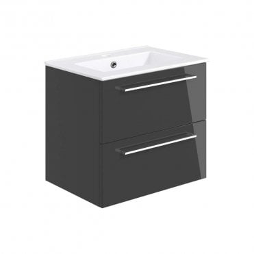 City 610mm Wall Hung 2 Drawer Vanity Unit & Basin - Anthracite