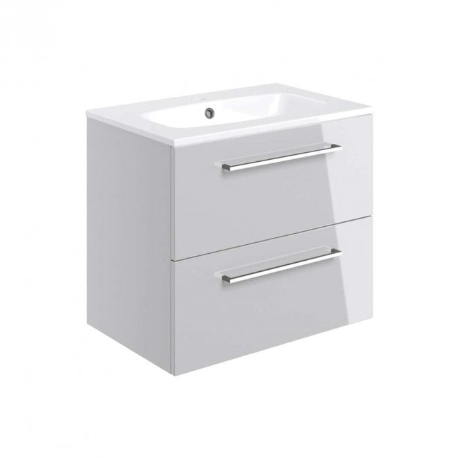 Dove Bathrooms City 610mm Wall Hung 2 Drawer Vanity Unit & Basin - Grey Gloss