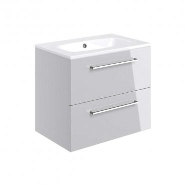 City 610mm Wall Hung 2 Drawer Vanity Unit & Basin - Grey Gloss