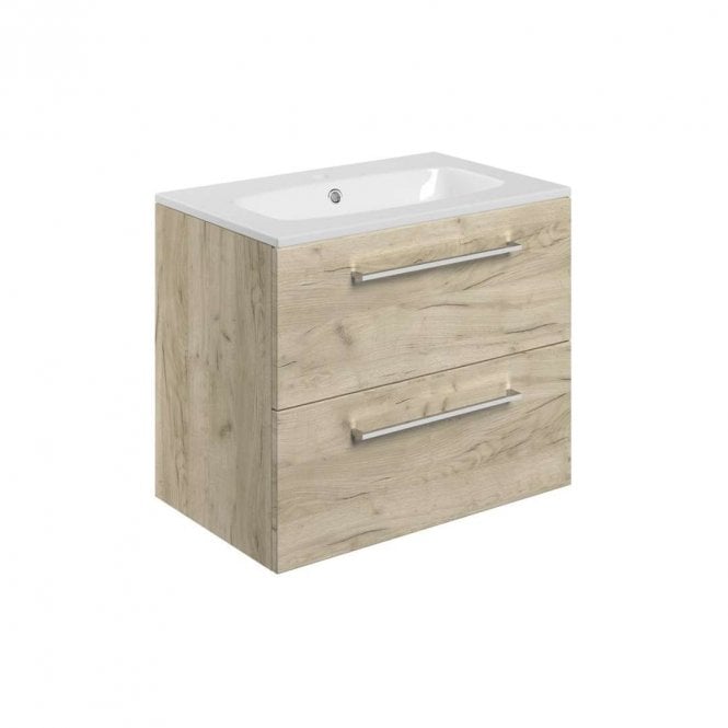 Dove Bathrooms City 610mm Wall Hung 2 Drawer Vanity Unit & Basin - Oak