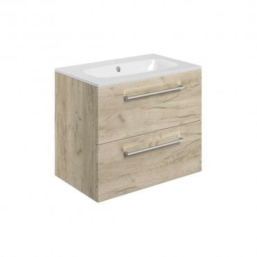 City 610mm Wall Hung 2 Drawer Vanity Unit & Basin - Oak