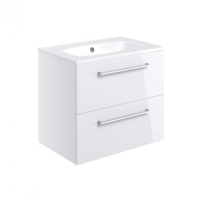 Dove Bathrooms City 610mm Wall Hung 2 Drawer Vanity Unit & Basin - White Gloss