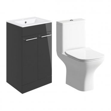City Floor Standing Unit & Close Coupled WC Pack - Anthracite Gloss