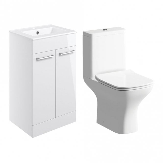 Dove Bathrooms City Floor Standing Unit & Close Coupled WC Pack - White Gloss