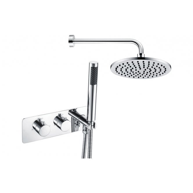 Dove Bathrooms Coral Round Wall Mounted Thermostatic Shower Valve with Handset & ABS Fixed Head Kit - Chrome