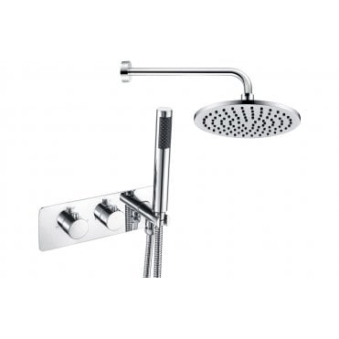 Coral Round Wall Mounted Thermostatic Shower Valve with Handset & Brass Fixed Head Kit - Chrome