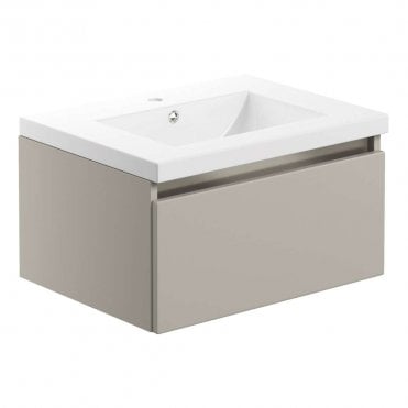 Dulce Matt Latte 615mm 1 Drawer Wall Hung Vanity Unit & Ceramic Basin