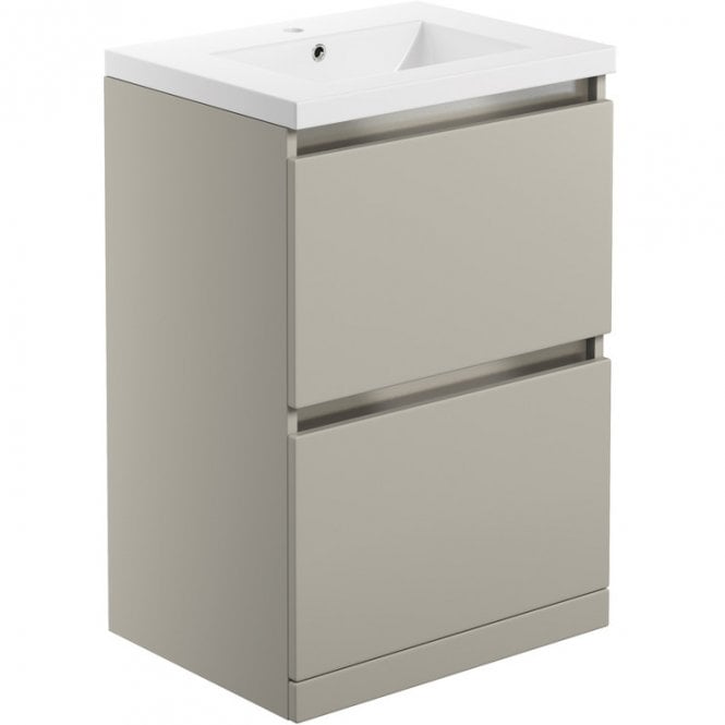 Dove Bathrooms Dulce Matt Latte 615mm 2 Drawer Floor Standing Vanity Unit & Ceramic Basin