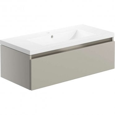 Dulce Matt Latte 815mm 1 Drawer Wall Hung Vanity Unit & Ceramic Basin