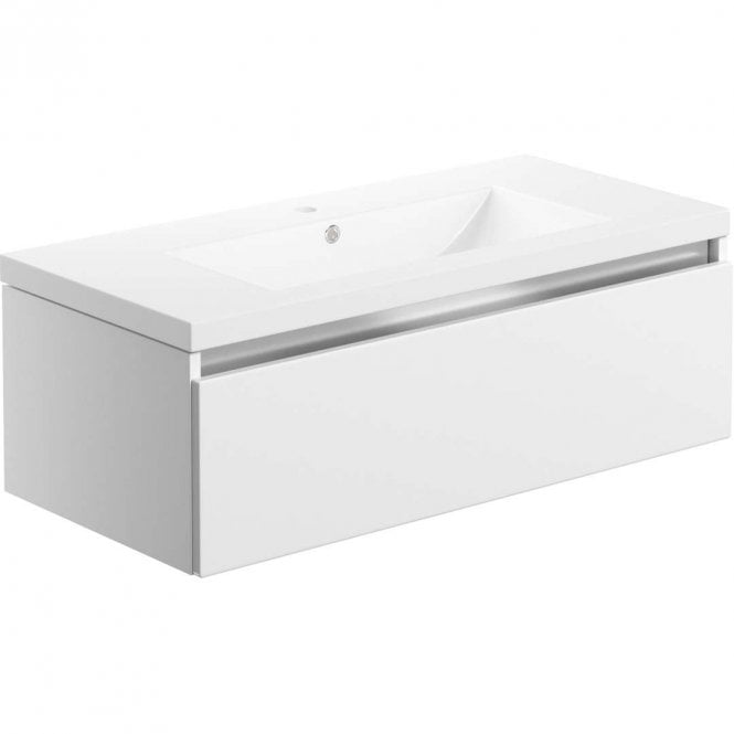 Dove Bathrooms Dulce White Gloss 815mm 1 Drawer Wall Hung Vanity Unit & Ceramic Basin