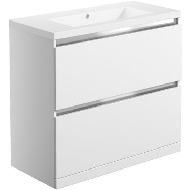 Dulce White Gloss 815mm 2 Drawer Floor Standing Vanity Unit & Ceramic Basin