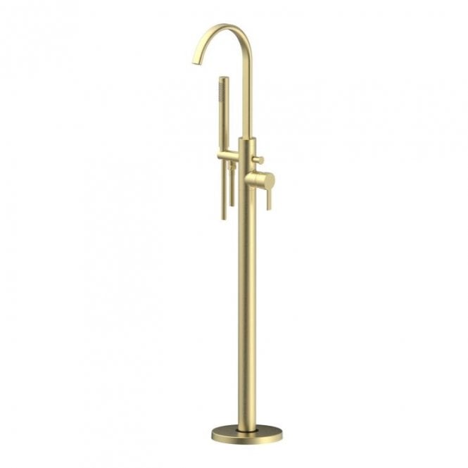 Dove Bathrooms Ebony Floor Standing Bath/Shower Brushed Brass Mixer Tap