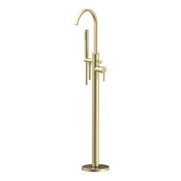 Ebony Floor Standing Bath/Shower Brushed Brass Mixer Tap