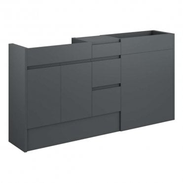 Eden 1536mm Standard Basin, WC & 3 Drawer Unit Pack - Matt Graphite Grey (Oak Cabinet)