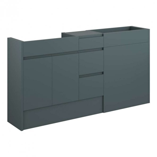 Dove Bathrooms Eden 1536mm Standard Basin, WC & 3 Drawer Unit Pack - Matt Green (Grey Cabinet)