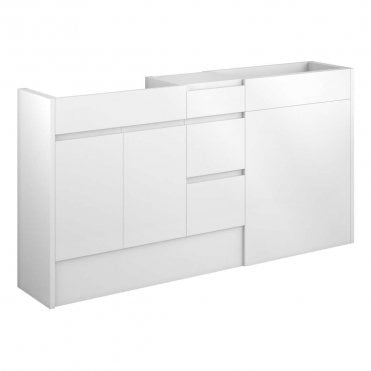 Eden 1536mm Standard Basin, WC & 3 Drawer Unit Pack - White Gloss (Oak Cabinet)