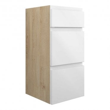 Eden 300mm Standard 3 Drawer Unit - White Gloss (Oak Cabinet)