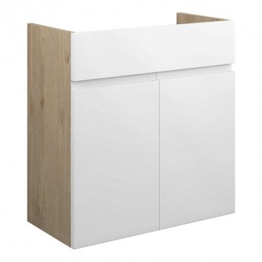 Eden 600mm Standard Basin Unit - White Gloss (Oak Cabinet)