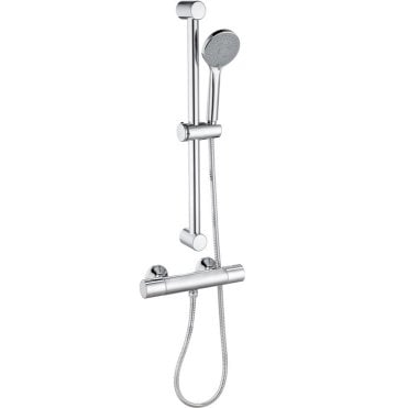 Elle Round Cool-Touch Thermostatic Bar Mixer Shower with Adjustable Slide Rail Kit - Chrome