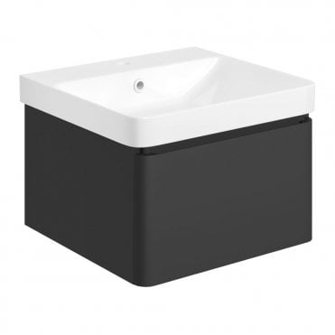 Eloisa 500mm Wall Hung 1 Drawer Basin Unit & Basin - Matt Black