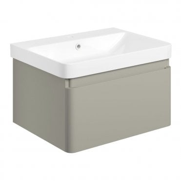 Eloisa 605mm Wall Hung 1 Drawer Basin Unit & Basin - Matt Latte
