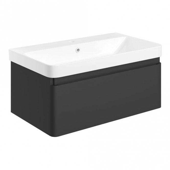 Dove Bathrooms Eloisa 805mm Wall Hung 1 Drawer Basin Unit & Basin - Matt Black