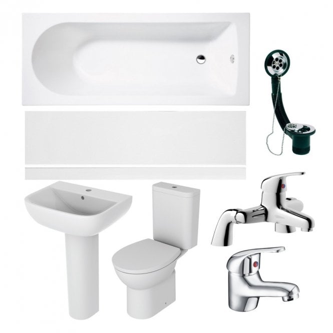 Dove Bathrooms Essence Full Bathroom Suite with 1700mm Bath, Toilet, Basin & Chrome Taps