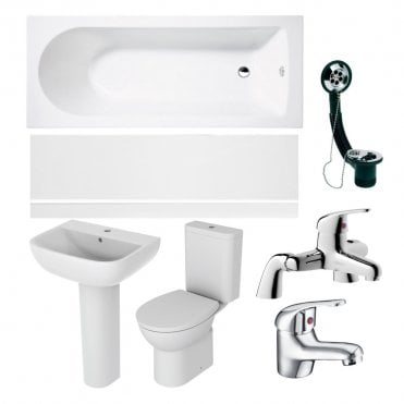 Essence Full Bathroom Suite with 1700mm Bath, Toilet, Basin & Chrome Taps