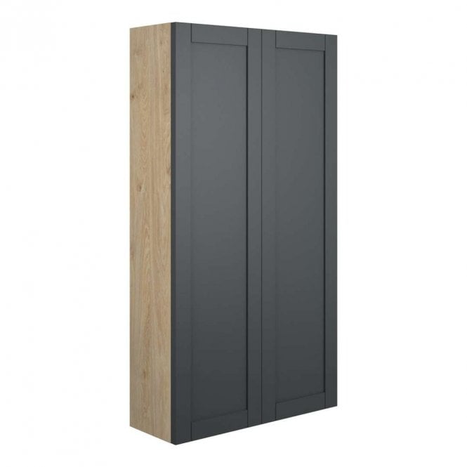 Dove Bathrooms Etta 600mm Slim 2 Door Wall Unit - Matt Graphite Grey (Oak Cabinet)