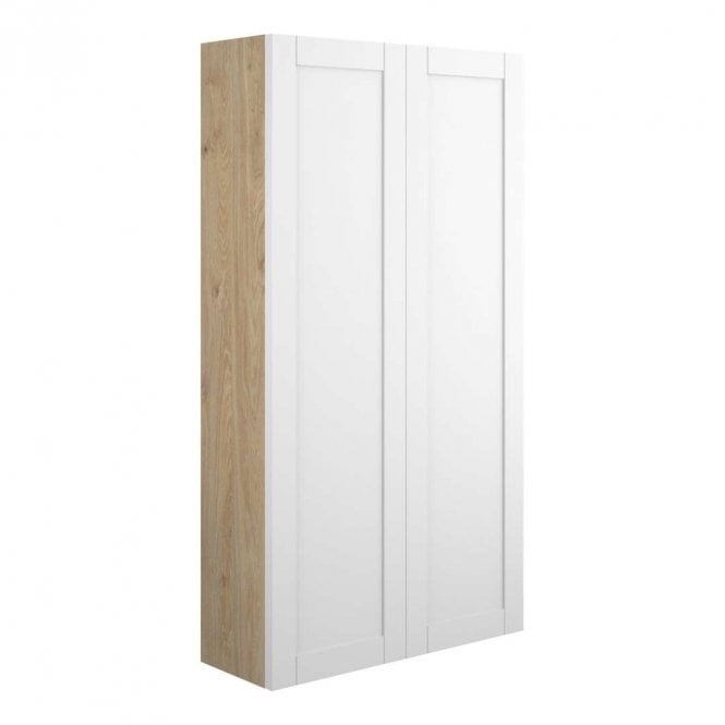 Dove Bathrooms Etta 600mm Slim 2 Door Wall Unit - Matt White (Oak Cabinet)
