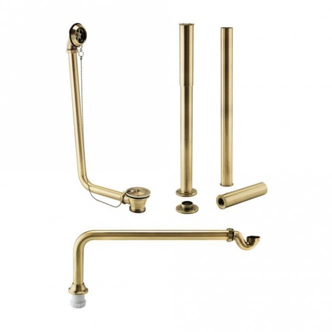 Dove Bathrooms Exposed Bath Plug & Chain Waste w/Pipe Shrouds - Brushed Brass